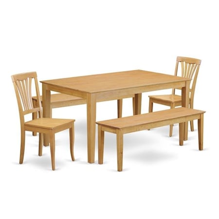 East West Furniture East West Furniture CAAV5C-OAK-W Dining Table & 2 Kitchen Chairs Along with 2 Wooden Benches; Oak CAAV5C-OAK-W